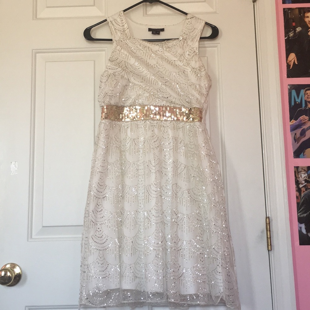 White & Gold Sparkly Formal Dress